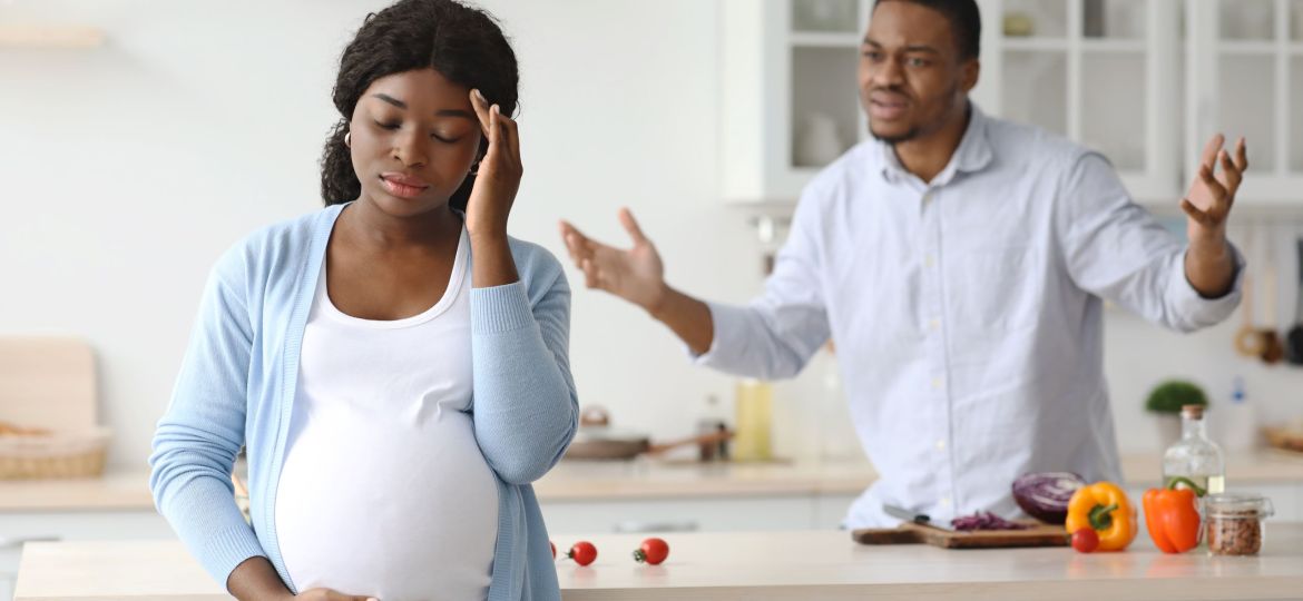 African american guy shouting at his pregnant wife